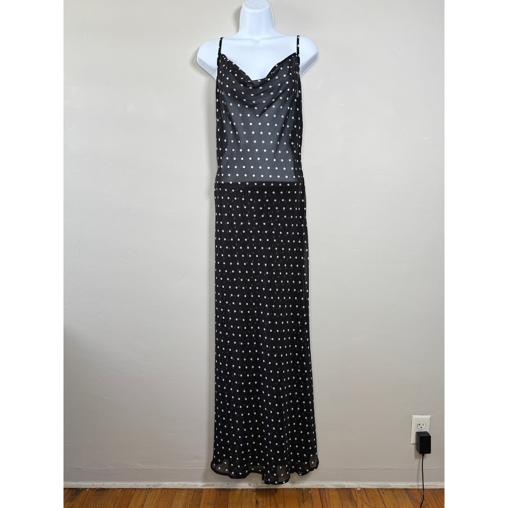 Commense Maxi Dress Women S Black Polka Dot Sheer Chiffon Beach Vacation Summer - Picture 3 of 13